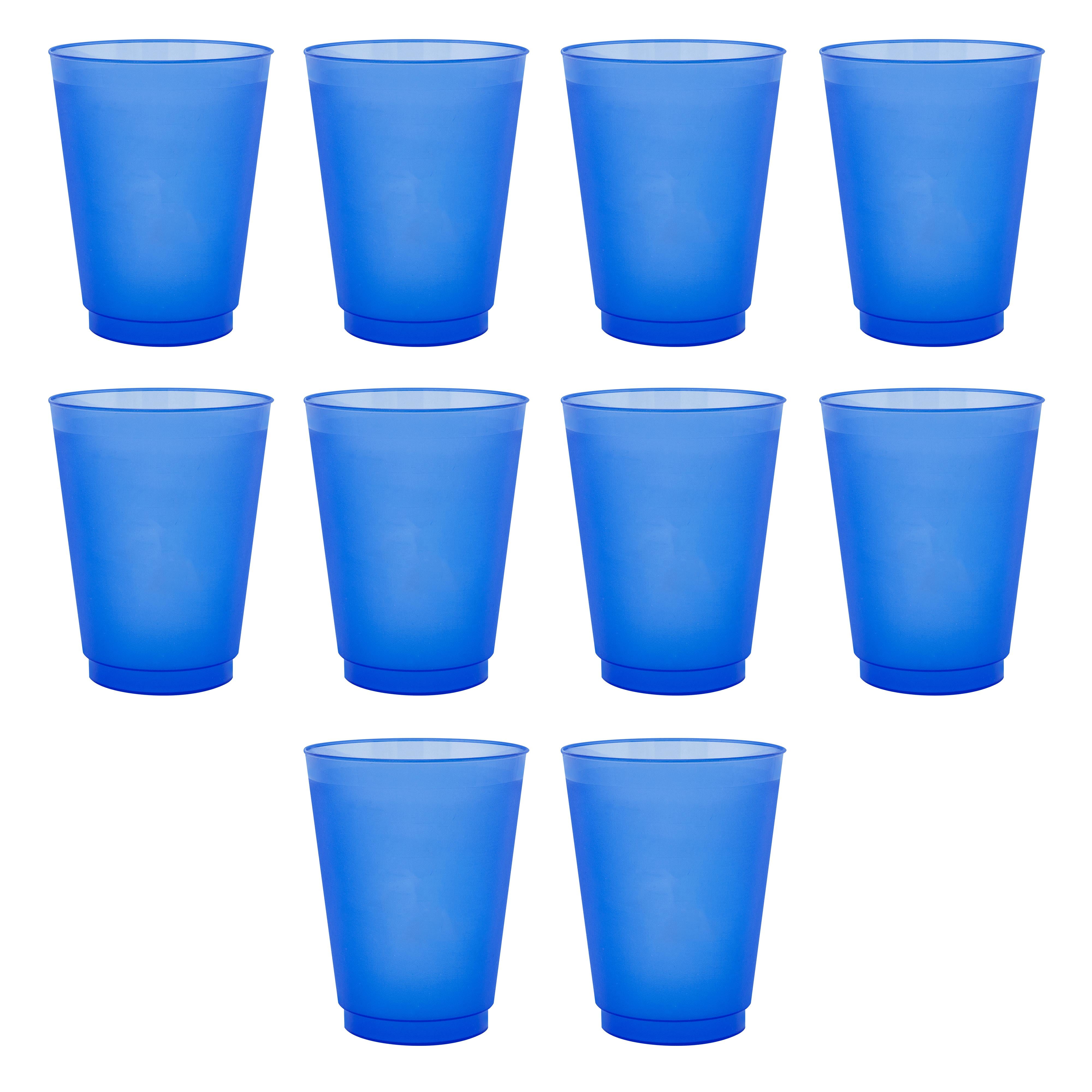 Frosted Plastic Stadium Cup 16 oz. Set of 10, Bulk Pack - Shatterproof,  Flexible, Reusable Party Cups - Blue 