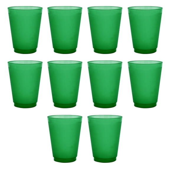 Frosted Plastic Stadium Cup 16 oz. Set of 10, Bulk Pack - Shatterproof, Flexible, Reusable Party Cups - Green