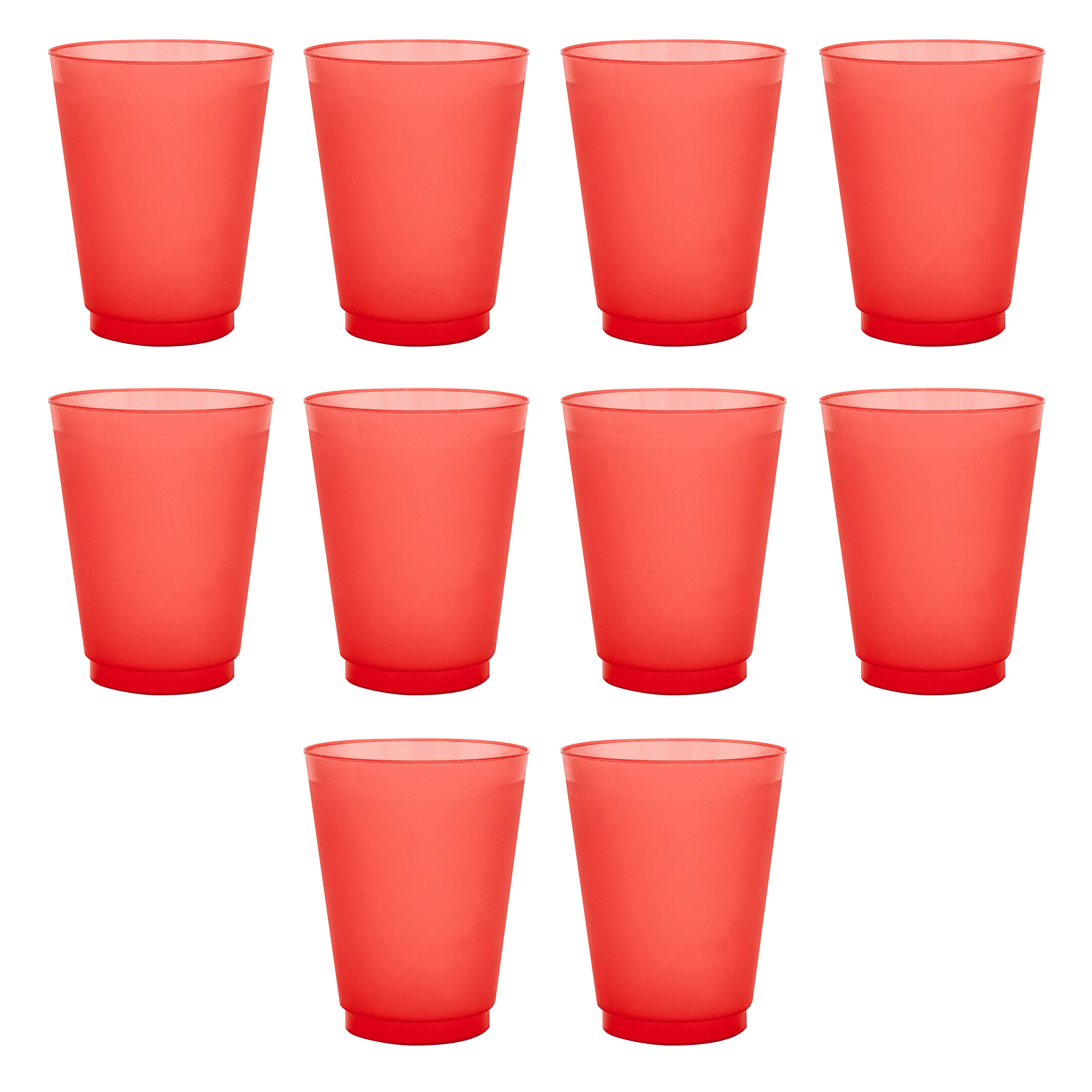 Frosted Plastic Stadium Cup 16 oz. Set of 10, Bulk Pack - Shatterproof,  Flexible, Reusable Party Cups - Red
