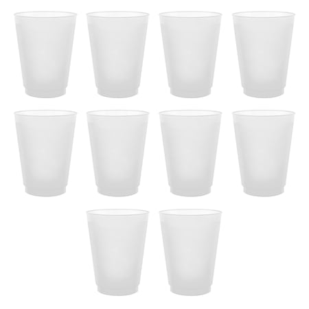 Frosted Plastic Stadium Cups, 10 pack, 16 oz. Shatterproof Flexible Reusable Party Cups, Natural