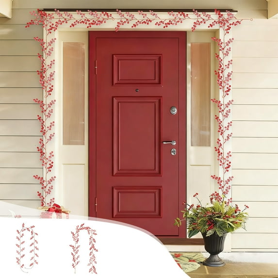 Frosted Red Berry Rattan Garland, Christmas Wreath Decor, Flexible Hanging Branches, Festive Home Decoration