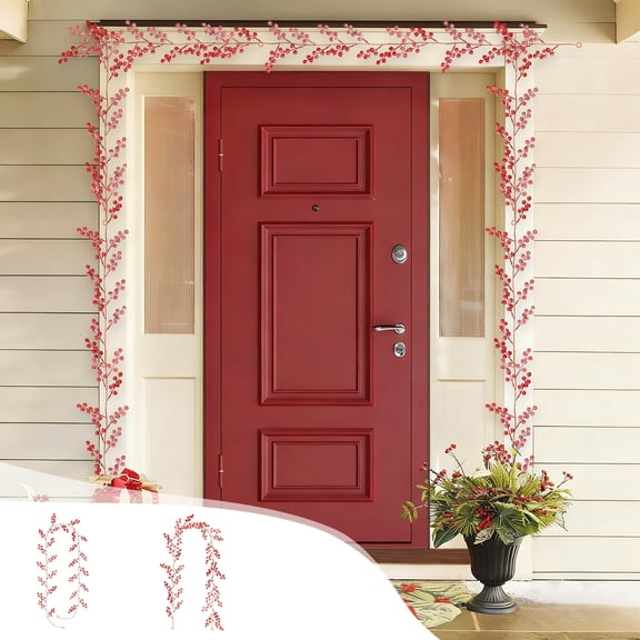 Frosted Red Berry Rattan Garland, Christmas Wreath Decor, Flexible Hanging Branches, Festive Home Decoration