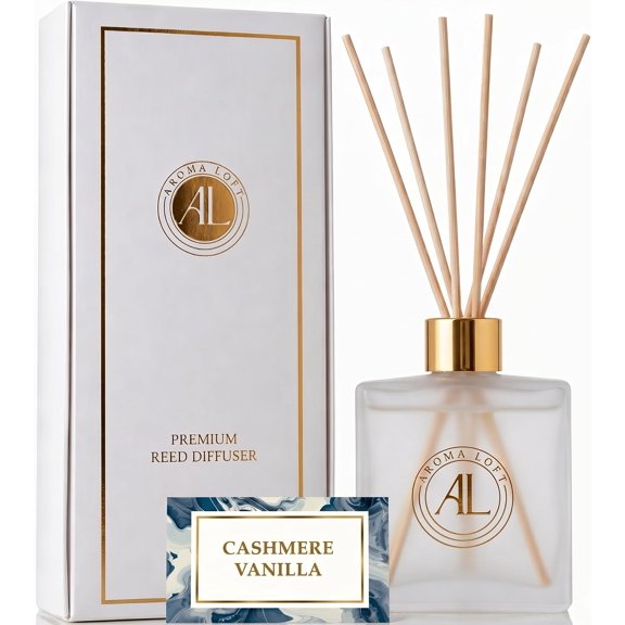 Frosted Reed Diffuser with Cashmere Vanilla Scent 5 oz