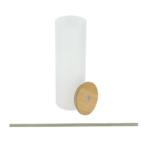 Frosted Skinny Glass Sublimation Tumbler by Make Market – 20oz Drinkware with Bamboo Lid & Metal Straw - Tall Slim Design for Custom Heat Transfer - Hand Wash Only - 6 Pack