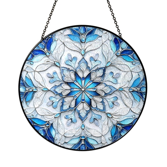 Frosted Snowflake Faux Stained Glass Window Hanging