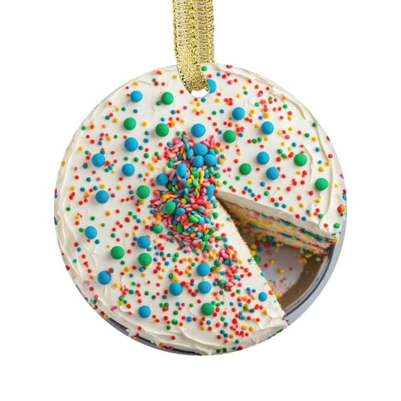 Frosted Sprinkle Confetti Funfetti Cake Food Lovers Foodie Novelty Holiday Christmas Ornament Xmas Tree Gift (Flat Design Printed on Ceramic, NOT 3D)
