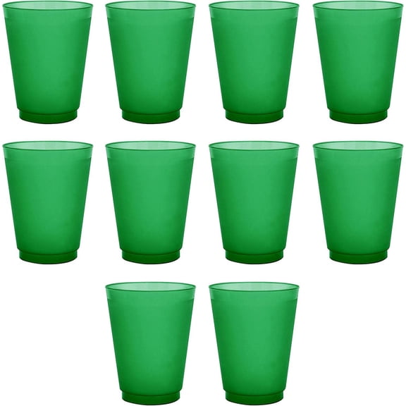 Frosted Stadium Cups, 10-Pack, 16 oz, Shatterproof Reusable Party Cups, Green