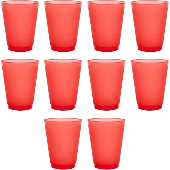Frosted Stadium Cups, 10-Pack, 16 oz, Shatterproof Reusable Party Cups, Red