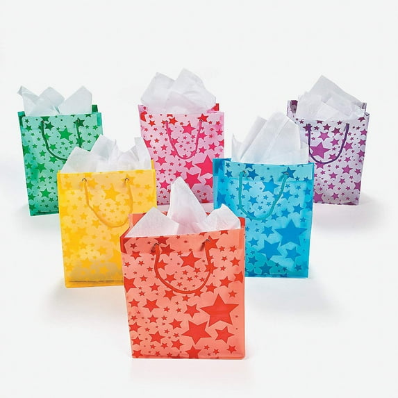 Frosted Star Gift Bags (1 dz) Color: Assorted Colors, Lark, Amuse, Trifle, Tw...