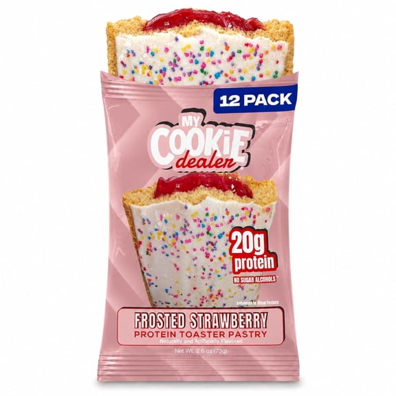 My Cookie Dealer Protein Toaster Pastry, Frosted Strawberry, 12 Pack - 20g High Protein Snacks for Adults - Healthy Post Workout & On-The-Go Travel Treats - Individually Wrapped Toaster Pastries