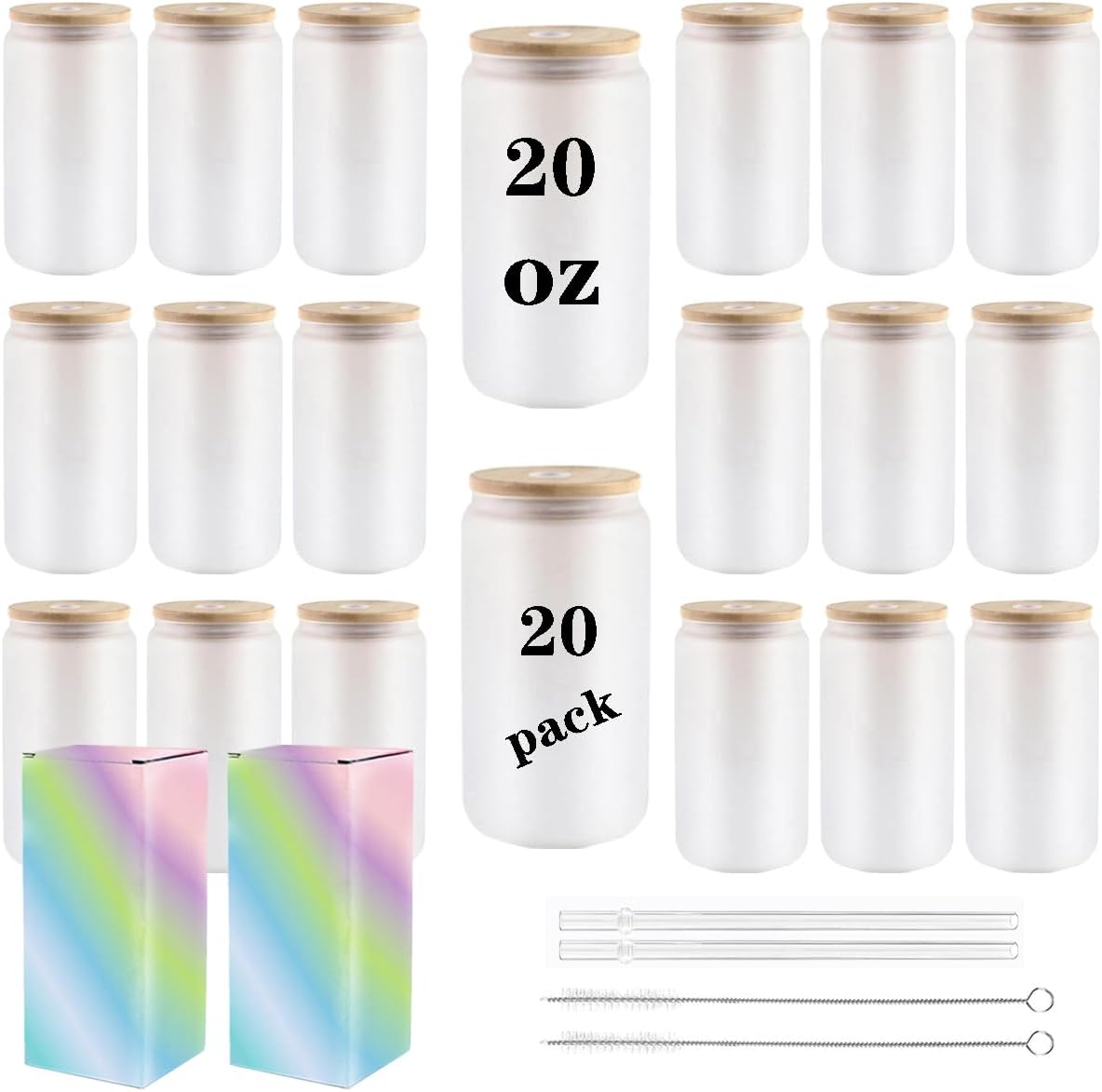 Frosted Sublimation Glass Cups With Bamboo Lid 16oz Tumblers 20Pack ...