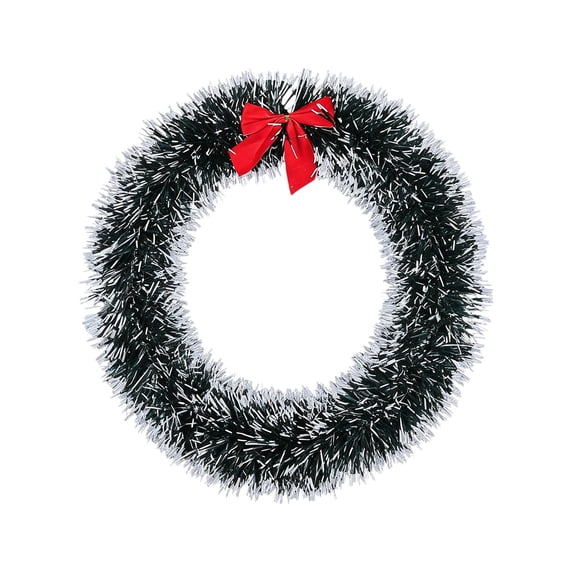 Frosted Tinsel Christmas Wreath with Snowy Tips for Window Door Decor