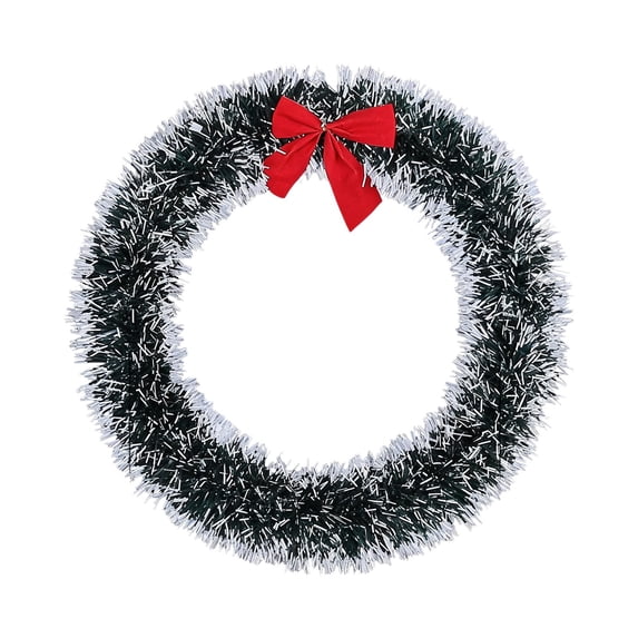 Frosted Tinsel Christmas Wreath with Snowy Tips for Window Door Decor