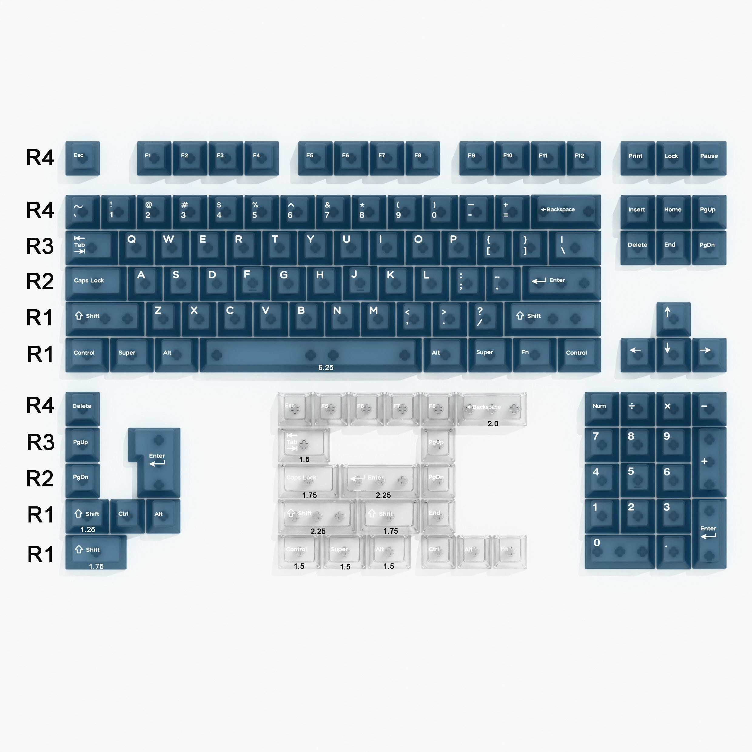 Keyboard Key Stem Design Frosted Translucent PC Keycap Set, 132 Keys Full Shine-Through Cherry ...