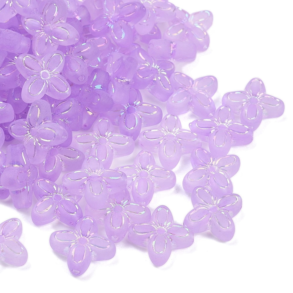 Frosted Transparent Acrylic Beads Flower Silver Metal Enlaced AB color Plated Violet 16.5x17x5.5mm Hole: 1.8mm about 833pcs/500g