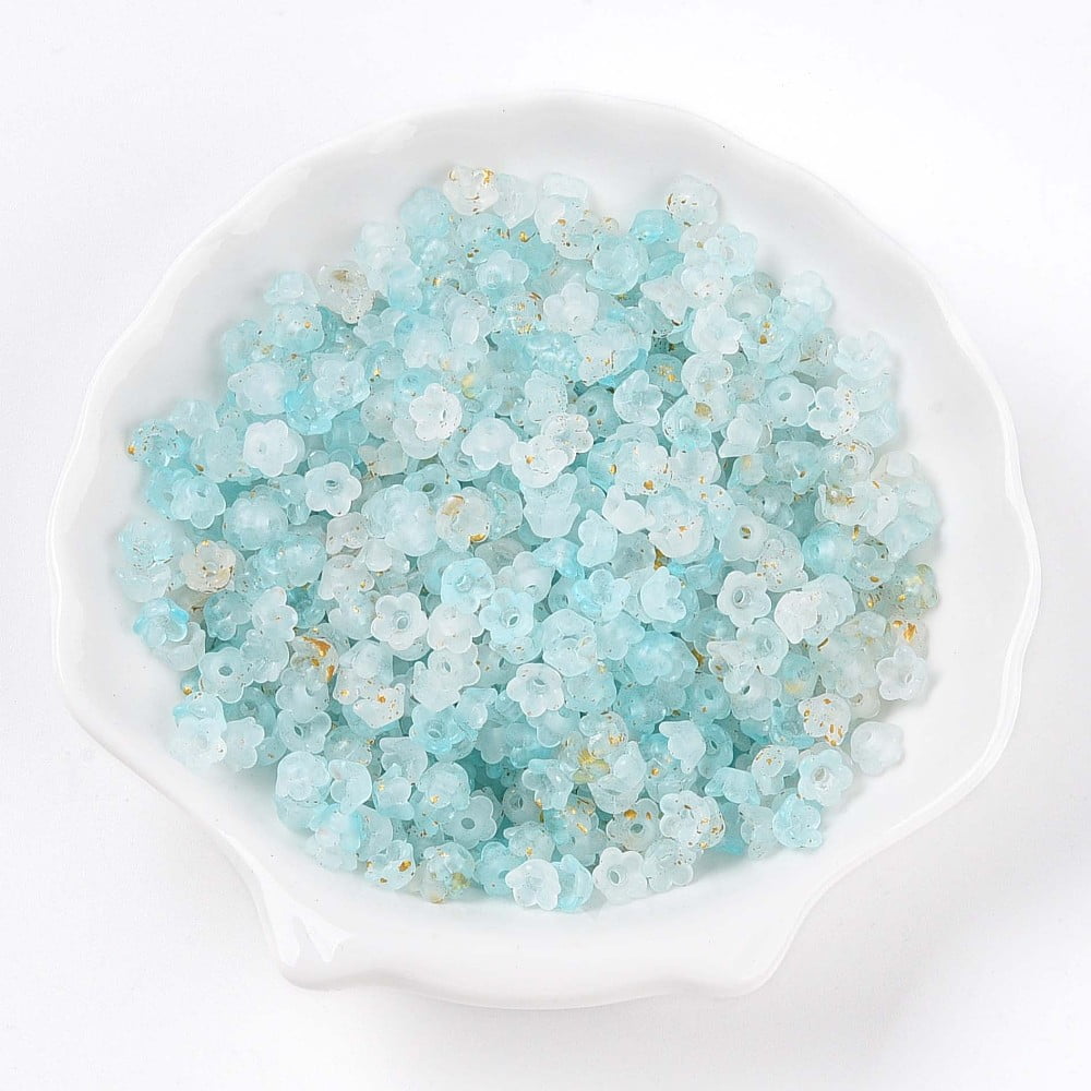 Frosted Transparent Acrylic Beads Flower with Gold Foil Pale Turquoise 5.5~6x3mm Hole: 1.5mm about 10860pcs/500g. DIY