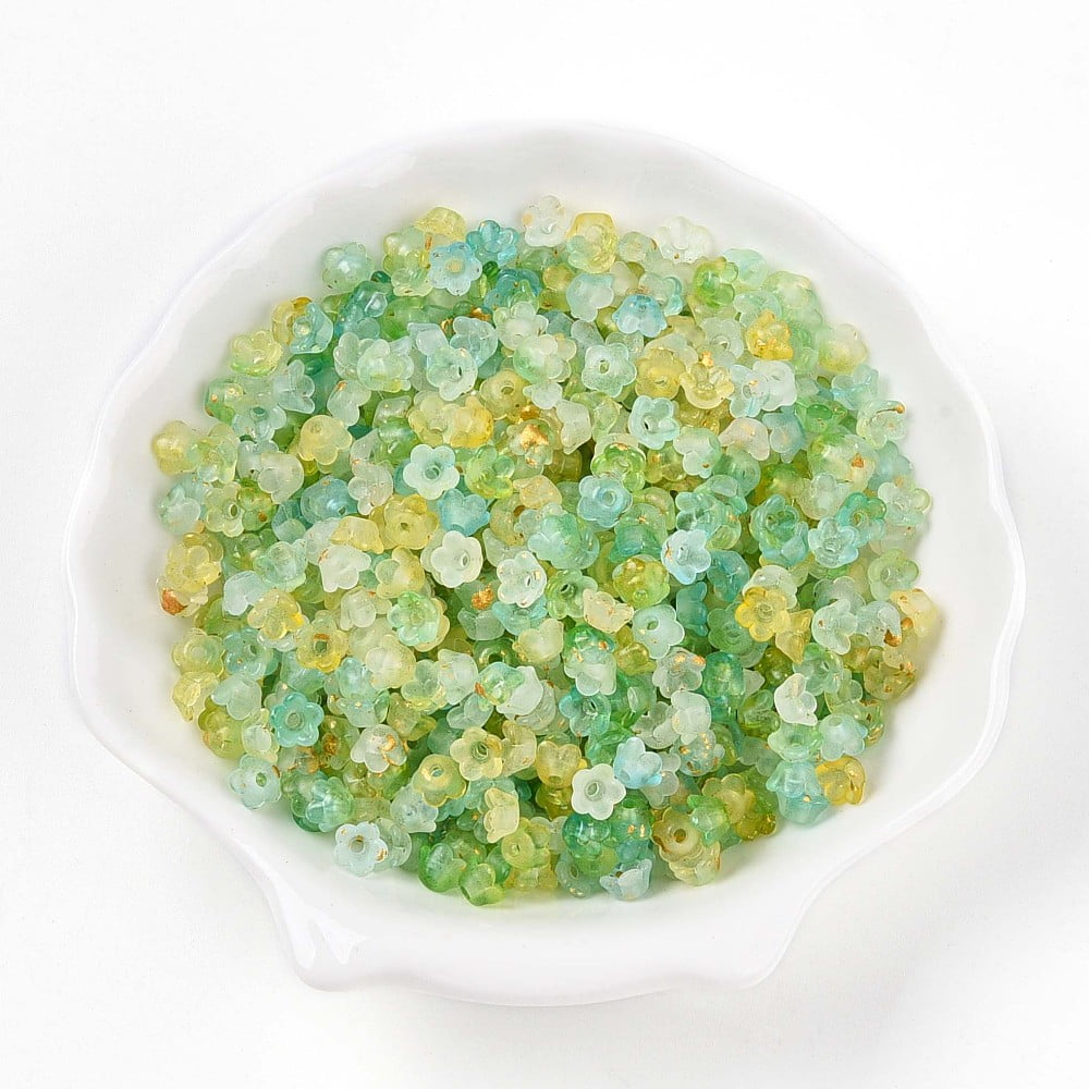 Frosted Transparent Acrylic Beads Flower with Gold Foil Turquoise 5.5~6x3mm Hole: 1.5mm about 10860pcs/500g.