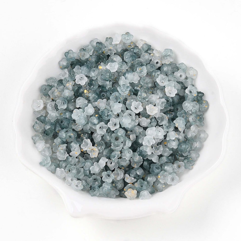 Frosted Transparent Acrylic Beads Flower with golden Foil Cadet Blue 5.5~6x3mm Hole: 1.5mm about 10860pcs/500g.