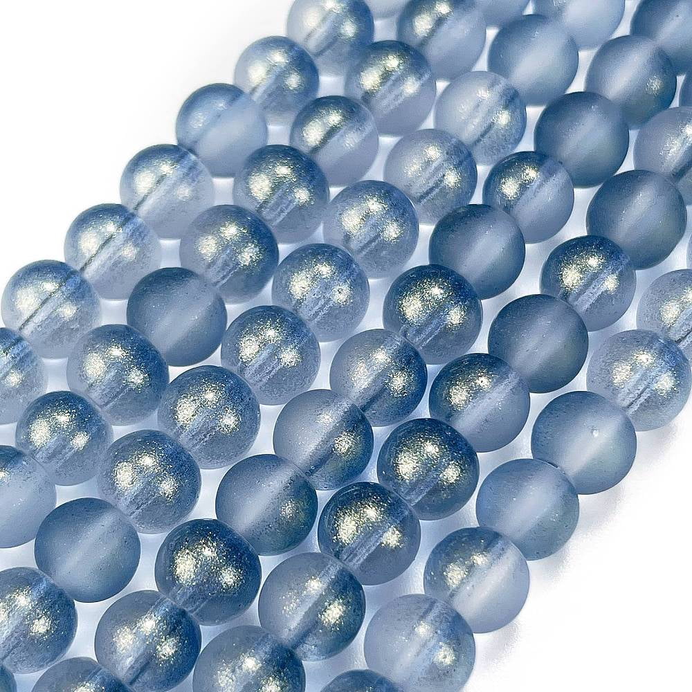 Frosted Transparent Glass Bead Strands with golden Powder Round Light Steel Blue 6mm Hole: 1mm 146pcs/strand 31.02''(78.8cm)