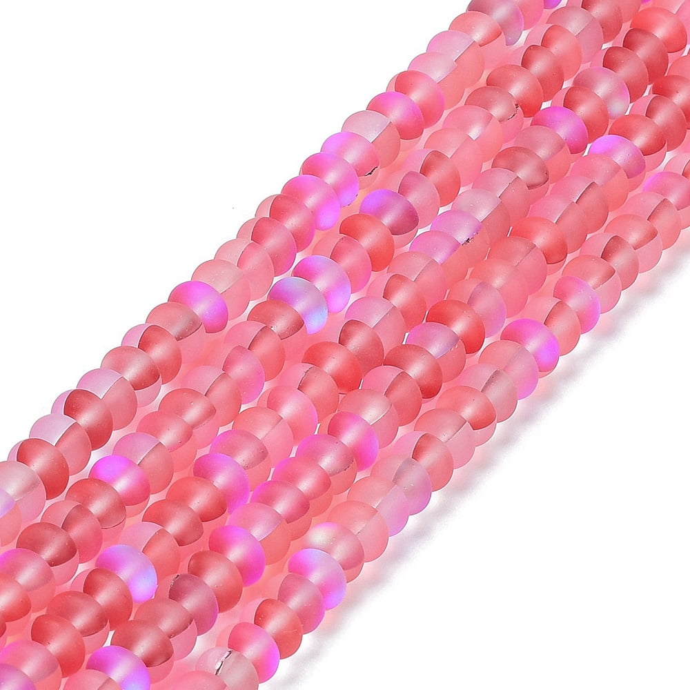 Frosted Transparent Glass Beads Strands Rondelle Hot Pink 8x5mm Hole: 1mm about 75pcs/strand 14.96''(38cm)