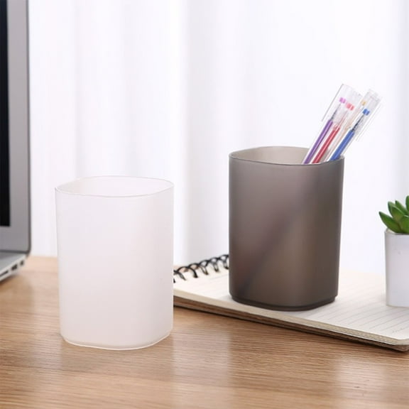 Frosted Transparent Pen Cup Organizer | Polypropylene Pencil Holder for Office Desk Makeup Brushes | Cute Minimalist Stationery Storage Box | 7x7x11cm | White | 1 Piece