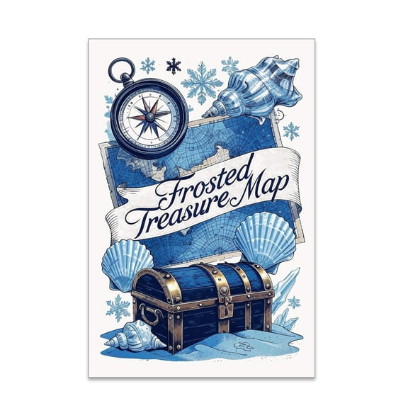 Frosted Treasure Map Wall Art - Nautical Decor - 13x19 Poster Print