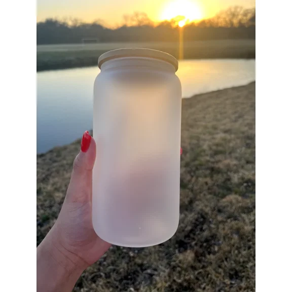 Frosted Tumbler 16Oz With Bamboo Lid And Straw