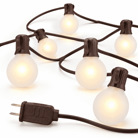 Frosted White-Brown 25 Ft G40 Globe Outdoor String Lights with 27 Bulbs