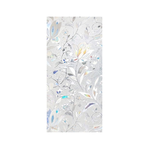 Frosted Window Privacy Film 39.4x17.7in Static Cling Laser Tulip Glass Cover Non-Adhesive Heat Insulation Sticker for Bathroom Balcony