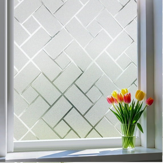 Frosted Window Privacy Film Static Cling Non-Adhesive for Glass Windows, Heat Control UV Blocking Sun Blocking Anti Glare, Day and Night Bathroom Home Office Cover, 17.5"x118"