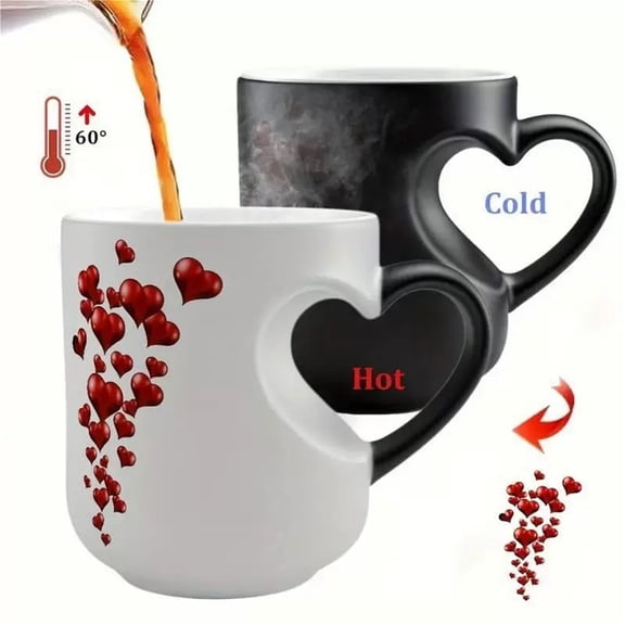 Frosted peach heart matte color-changing cup heart-shaped color-changing magic ceramic cup mug coffee cup