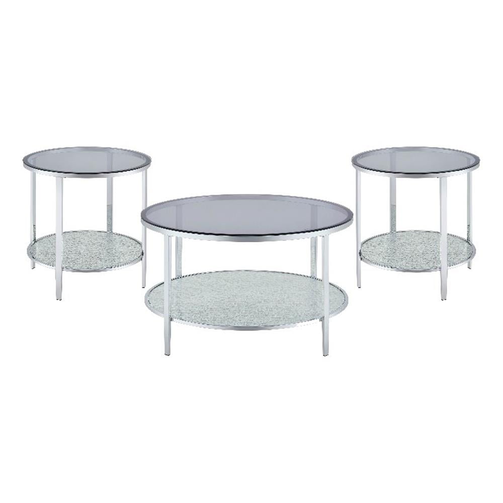 Frostine 3-Piece Smoky Glass and Chrome Occasional Table Set