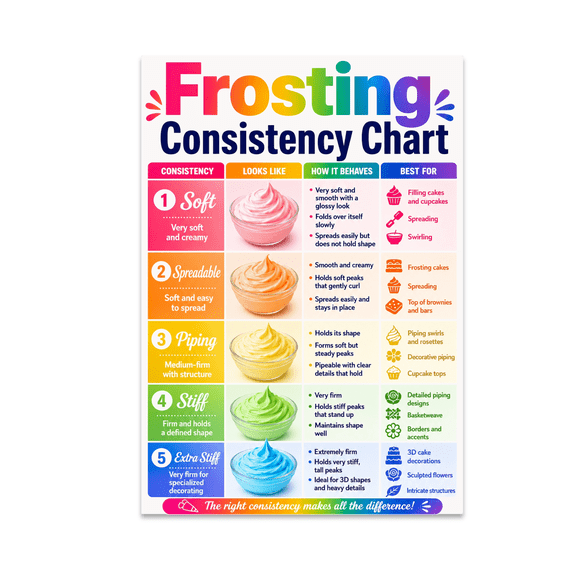 Frosting Consistency Chart Poster - Baking Enthusiast - 13x19 Poster Print