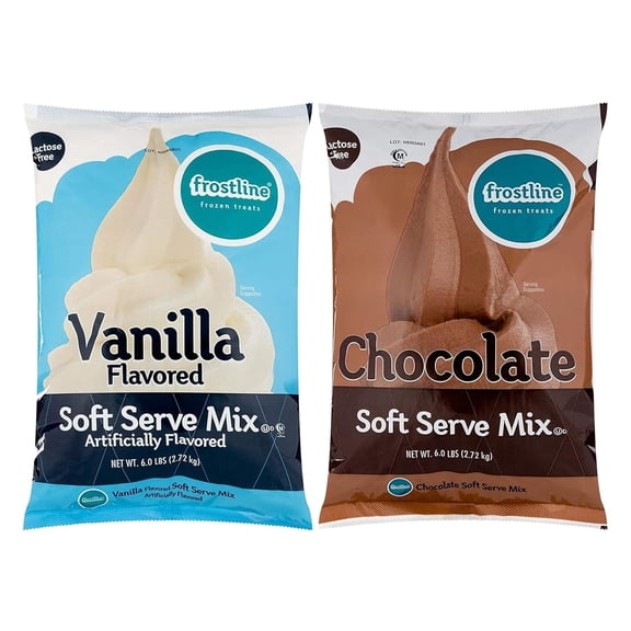 Frostline Vanilla & Chocolate Soft Serve Powdered Ice Cream Mix | Lactose Free | Kosher | 6 lb. Bag Each