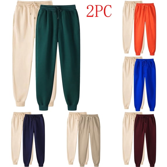 Frostluinai 2 Pack Baggy Sweatpants for Women Elastic Waist Drawstring Joggers Solid Comzy Fall Running Pants with Pocket