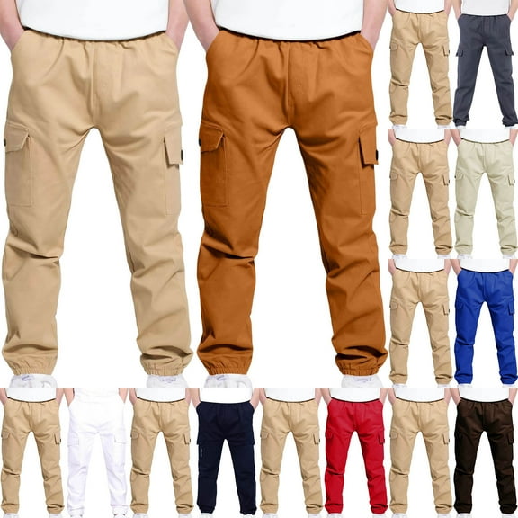 Frostluinai 2 Pack Cargo Sweatpants for Teen Boys Casual Elastic Waist Solid Sweat Pants Teens Active Workout Joggers with Pockets