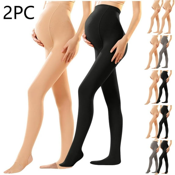 Frostluinai 2 Pack Women's Maternity Tights Over The Belly Pregnancy Fleece Lined Warm Leggings Solid Stretch Slim Fit Pantyhose