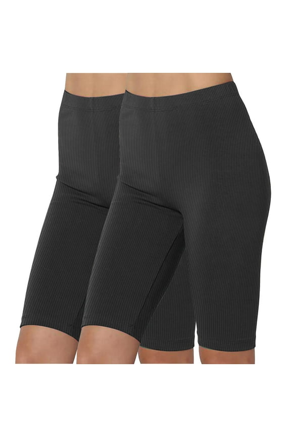 2 Pack Yoga Shorts for Women High Waisted Stretchy Shorts Solid Color Ribbed Knit Shorts Comzy Slim Fit Sport Shorts Womens Gifts