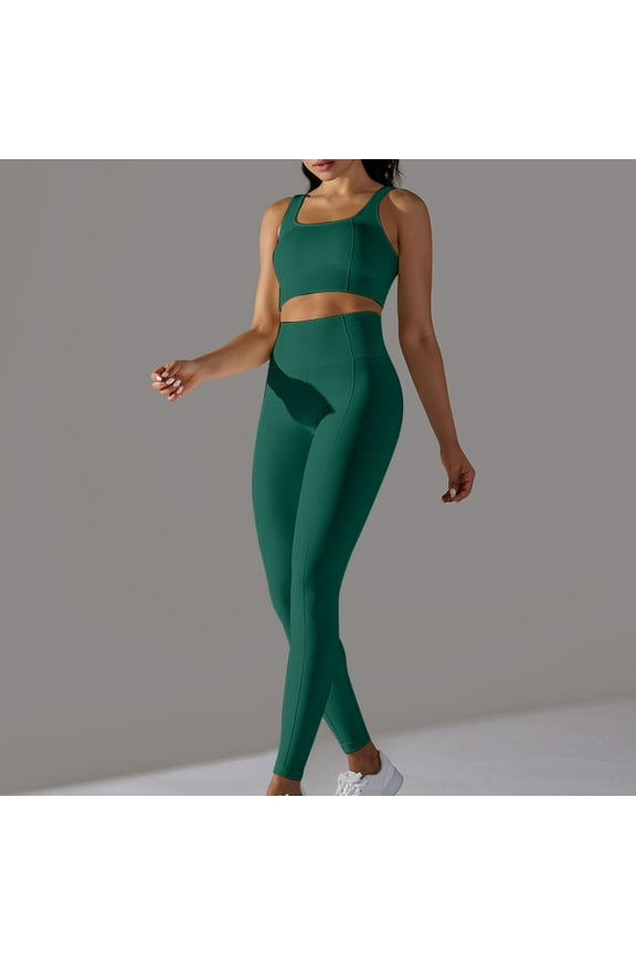 2 Piece Sweatsuits for Women Solid Yoga Sport Sets Spaghetti Strap Crop Tank Tops High Waist Stretch Leggings Casual Workout Sets
