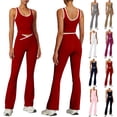 thumbnail image 1 of Frostluinai 2 Piece Workout Sets for Women High Waist Yoga Flare Legging with Color Block Sport Tank Tops for Athletic Gym Outfits Red L, 1 of 8