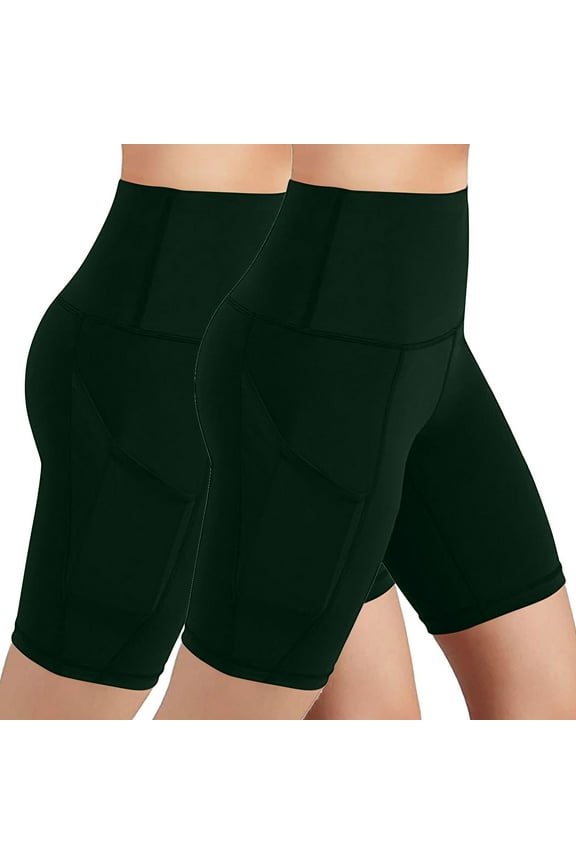2Pack Biker Shorts for Women High Waisted Yoga Workout Shorts Stretchy Slim Fit Running Shorts Solid Color Casual Leggings