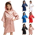 thumbnail image 1 of Frostluinai 3-12 Years Kids Hooded Satin Robe Solid Color Tie Front Lightweight Open Front Bathrobe for Boys Girls Spa Wedding Birthday Party, 1 of 10