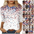 thumbnail image 1 of Frostluinai 3/4 Length Sleeve Womens Tops 4th of July Tshirts USA Star Stripes Fourth July Tee Shirts Plus Size Crwe Neck Patriotic Shirts, 1 of 5
