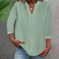 thumbnail image 1 of Frostluinai 3/4 Length Sleeve Womens Tops Button Up Henley Shirts Solid Color Casual Tshirts Loose Fit Blouses Summer Tops for Women Gifts, 1 of 6