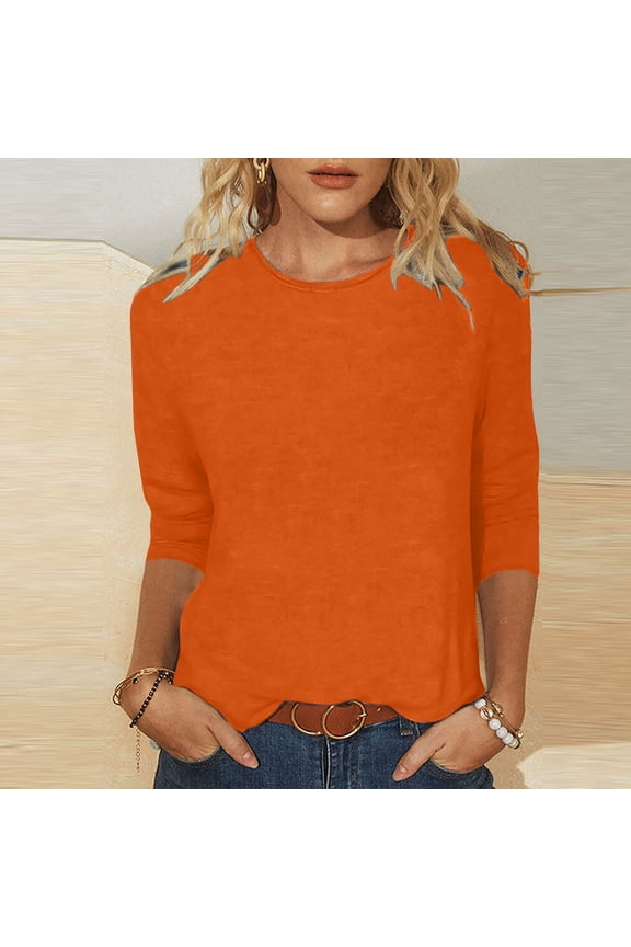 3/4 Length Sleeve Womens Tops Crew Neck Loose Fit Shirts Basic Solid T Shirts Casual Workout Blouses Comfy Going Out Tees