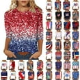 thumbnail image 1 of Frostluinai 3/4 Length Sleeve Womens Tops USA Flag Shirts Crwe Neck Funny Graphic Tees Plus Size Stars Striped Shirts Memorial Day Gifts, 1 of 5