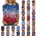 thumbnail image 1 of Frostluinai 3/4 Length Sleeve Womens Tops Patriotic Shirts Crew Neck Sparkly Party Shirts 4th of July Tshirts Plus Size Holiday Tops, 1 of 5