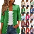 thumbnail image 1 of Frostluinai 3/4 Sleeve Cardigans for Women Open Front Lace Trim Lightweight Cardigans Solid Casual Loose Textured Sweater Cardigans, 1 of 6