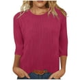 thumbnail image 1 of Frostluinai 3/4 Sleeve Tops for Women Crew Neck Textured T Shirts Solid Color Lounge Shirts Loose Fit Work Blouses Lightweight Spring Tees, 1 of 6