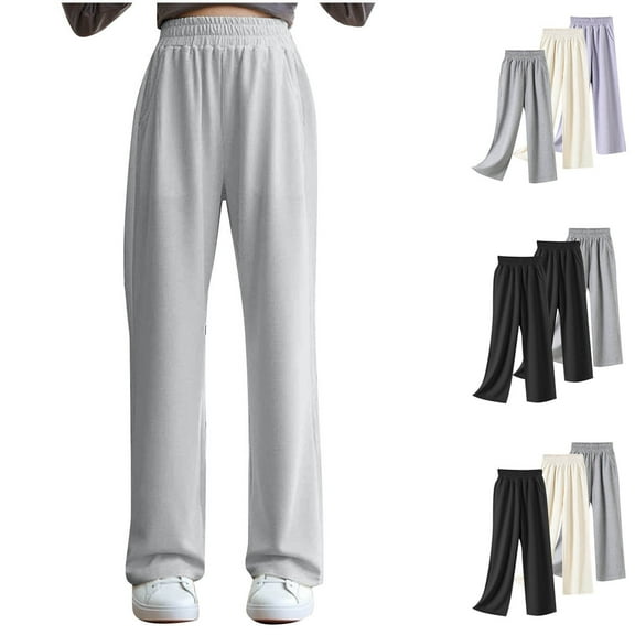 Frostluinai 3 Pack Baggy Sweatpants for Kids Girls Boys Elastic Waist Straight Wide Leg Pants Solid Lounge Athletic Joggers 3-15Y